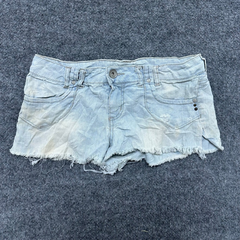 No Boundaries Denim Shorts Womens Size 9 Light Wash Low Rise Frayed Hem Cutoff